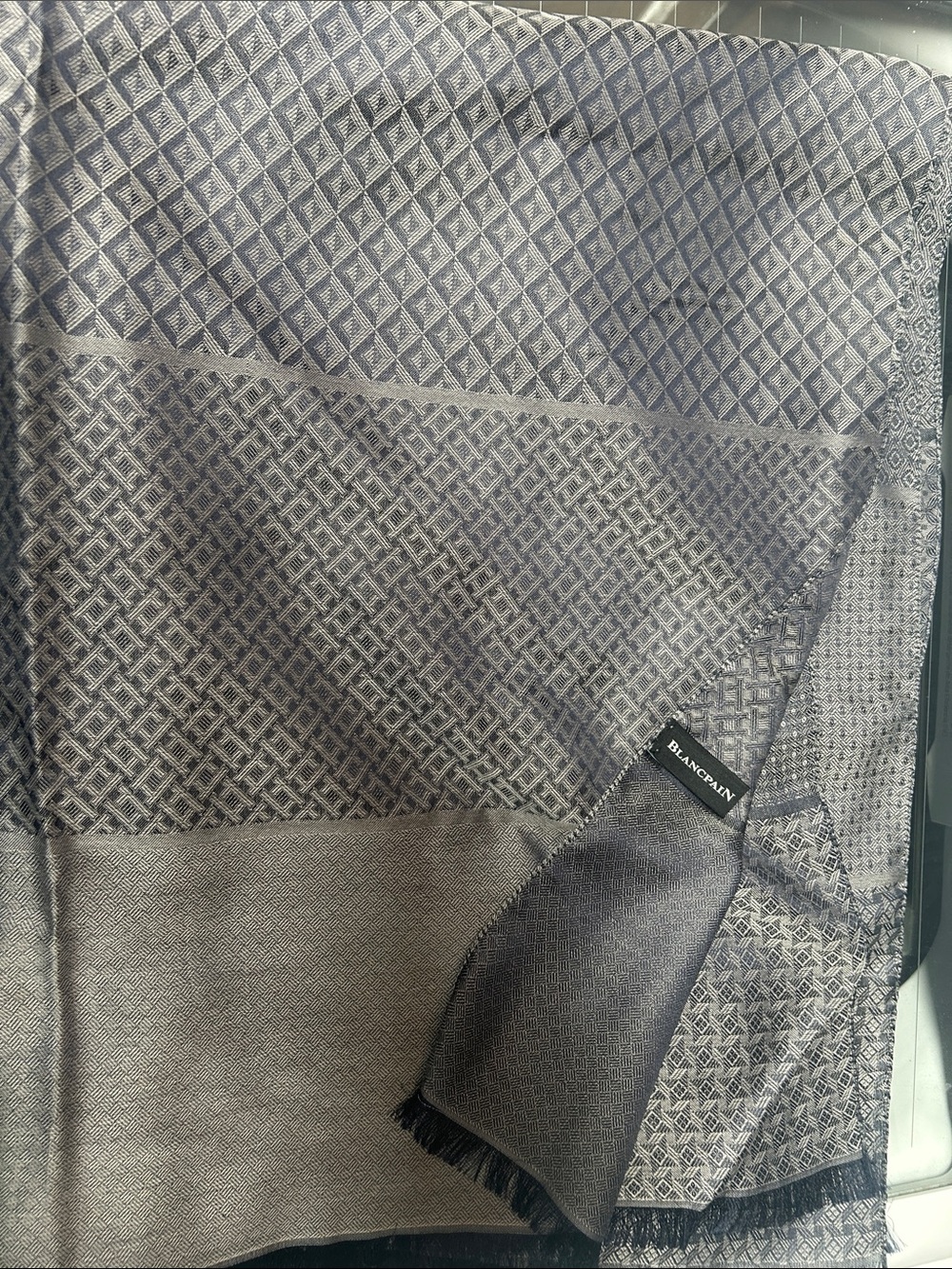 Blancpain Gray and Navy Geometric Silk-Blend Scarf
